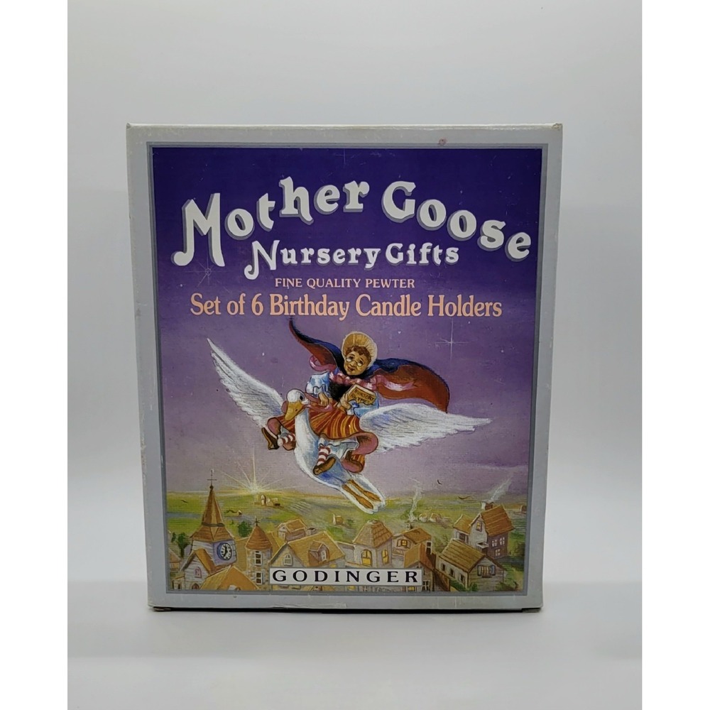 Set of 6 Mother Goose Pewter Birthday Candle Holders